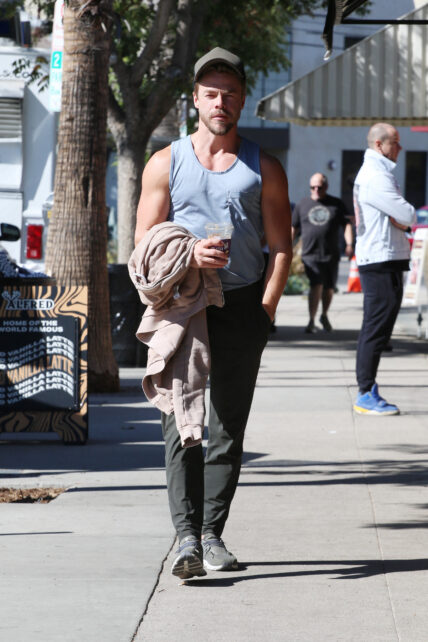 Derek Hough all smiles after finishing breakfast at Alfred coffee Saturday morning