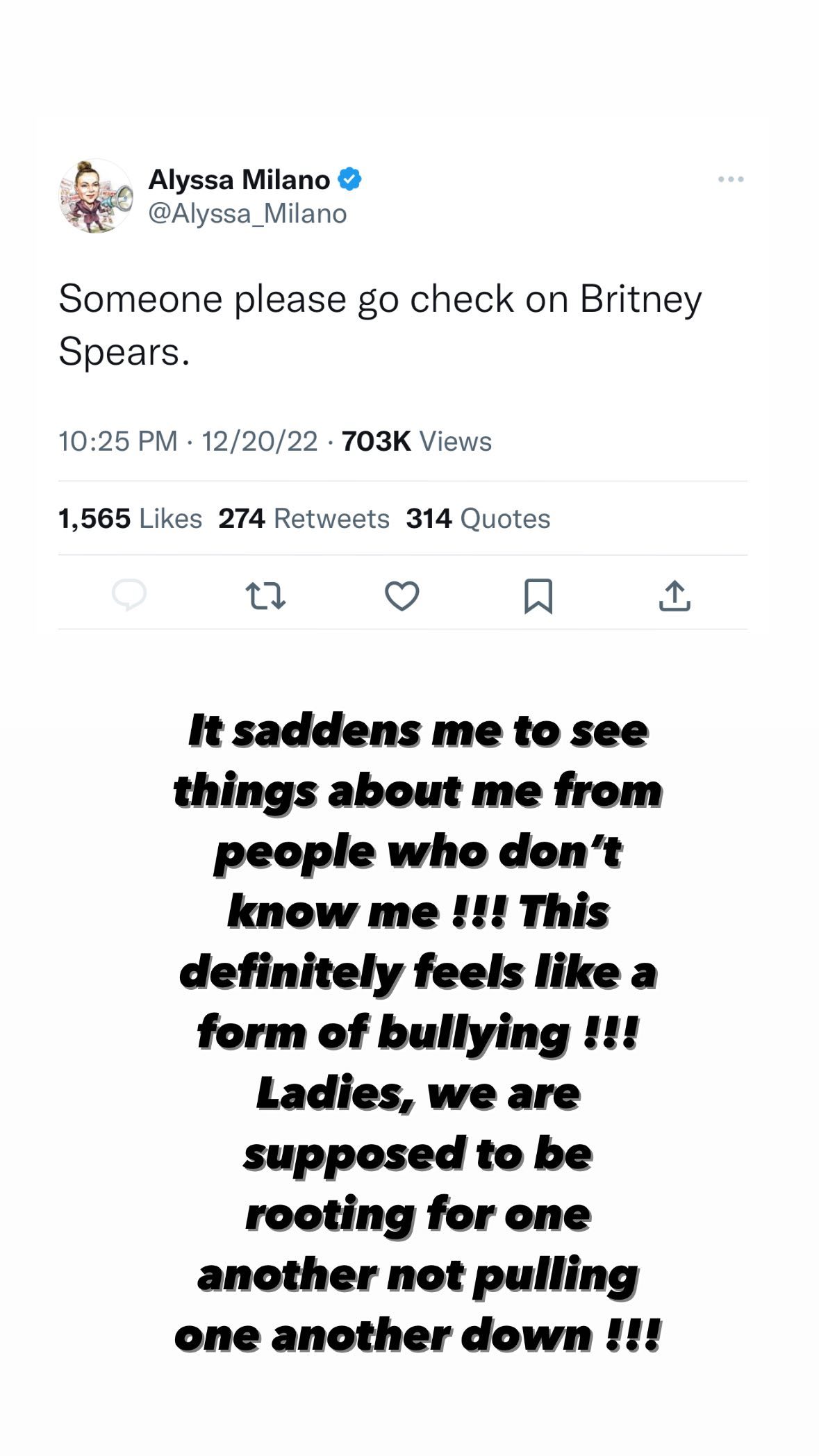 Britney Spears calls out Alyssa Milano for 'bullying'