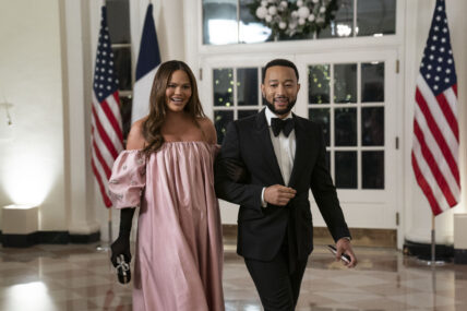 Chrissy Teigen & John Legend arrival for Macron State Dinner