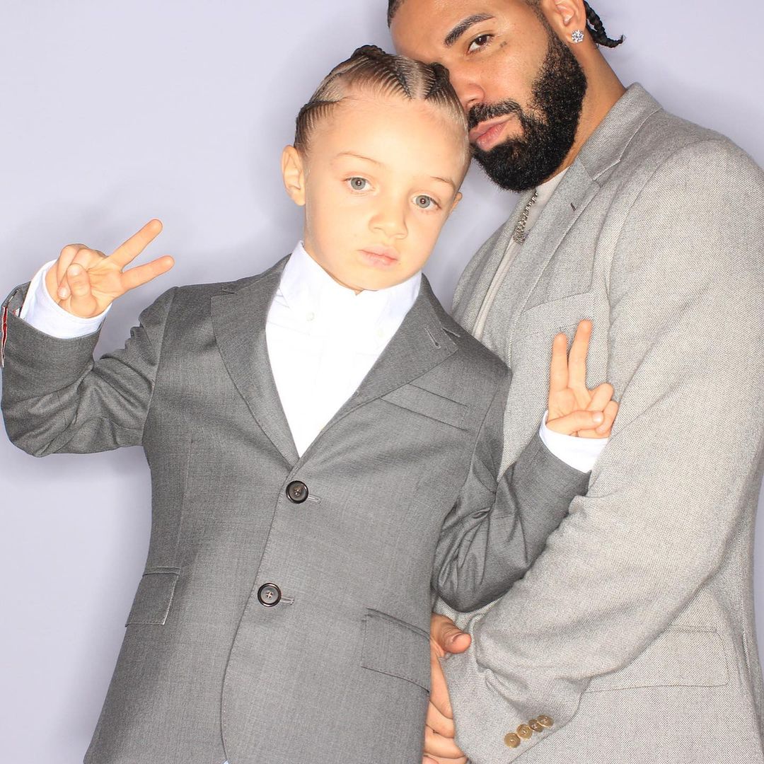 Drake and son Adonis in matching suits