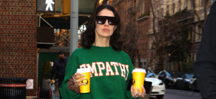 Hilaria Baldwin seen walking out of her apartment to get coffee and take her kids to school