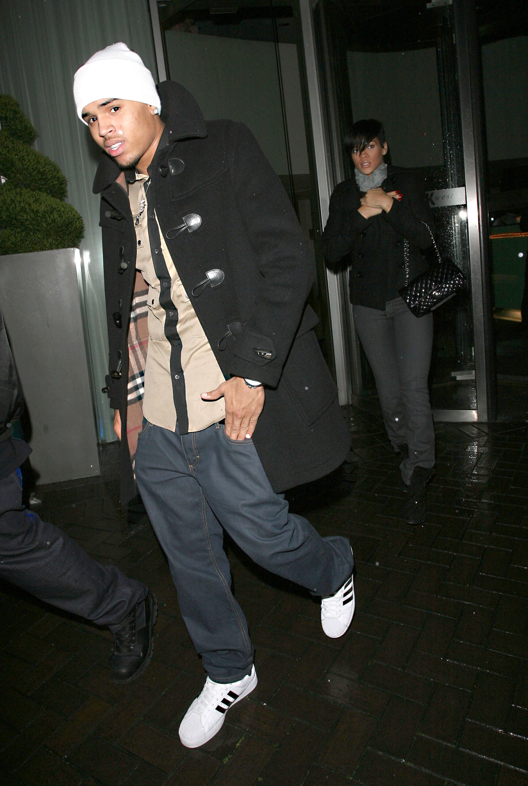 Rihanna and her boyfriend Chris Brown pictured together for the first time leaving the K West Hotel in Shepherd apos s Bush for an evening at Maya nightclub