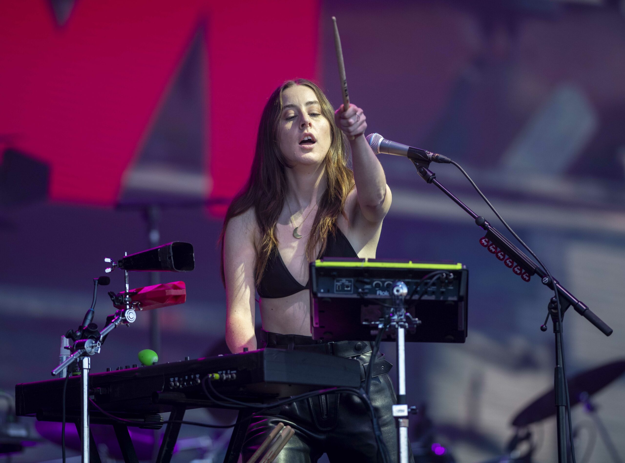 Haim play the Pyramid stage at the Glastonbury festival 2022
