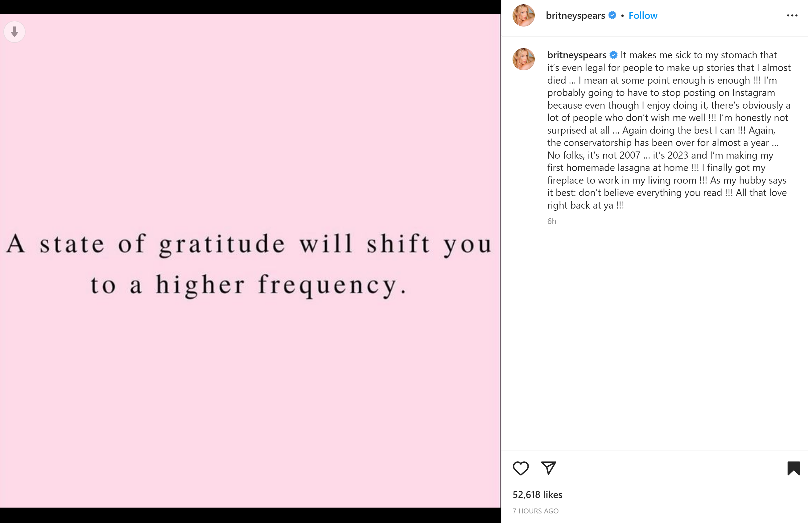 Britney Spears on February 10, 2023 responds to intervention reports