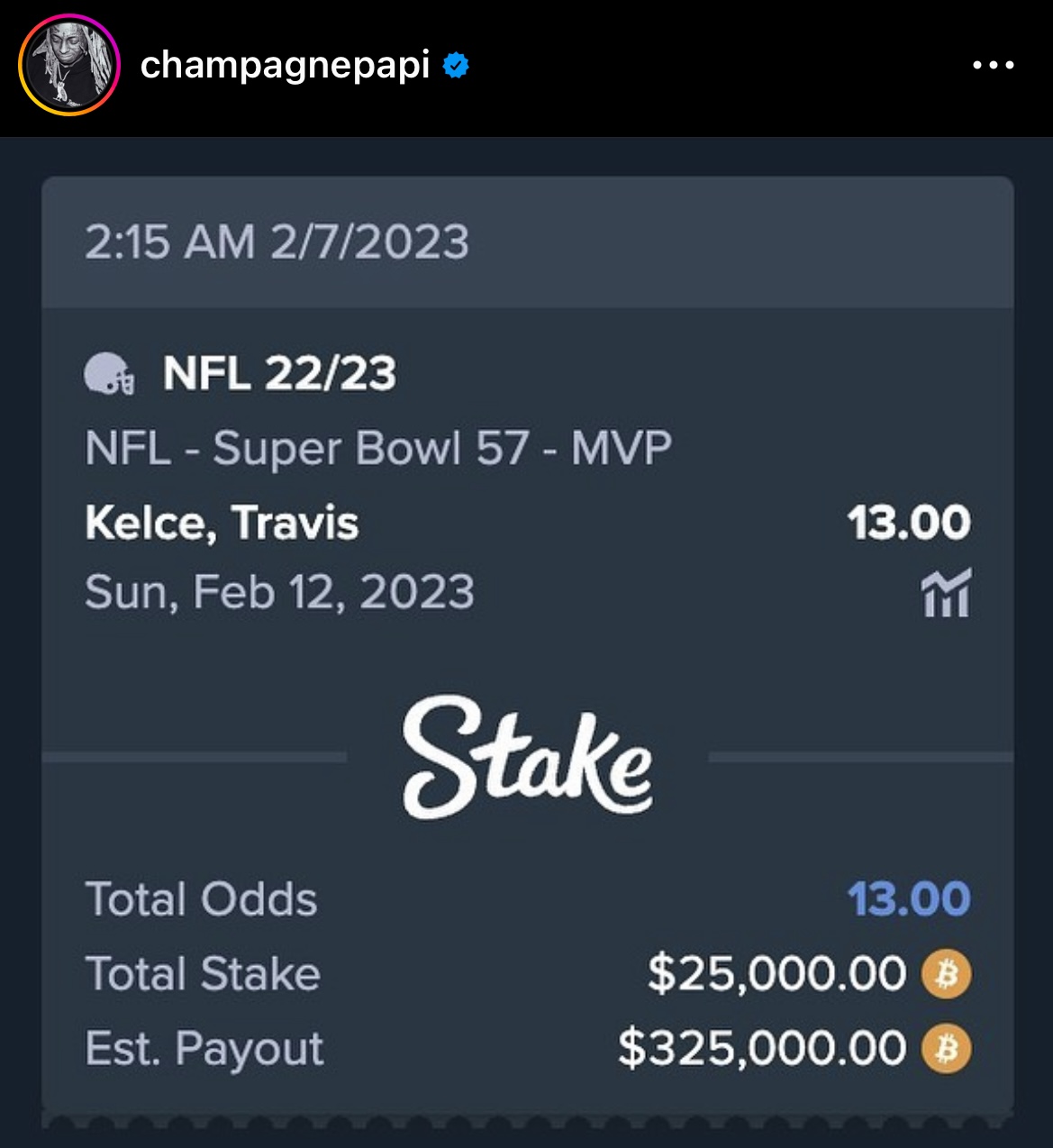 Drake Super Bowl bet