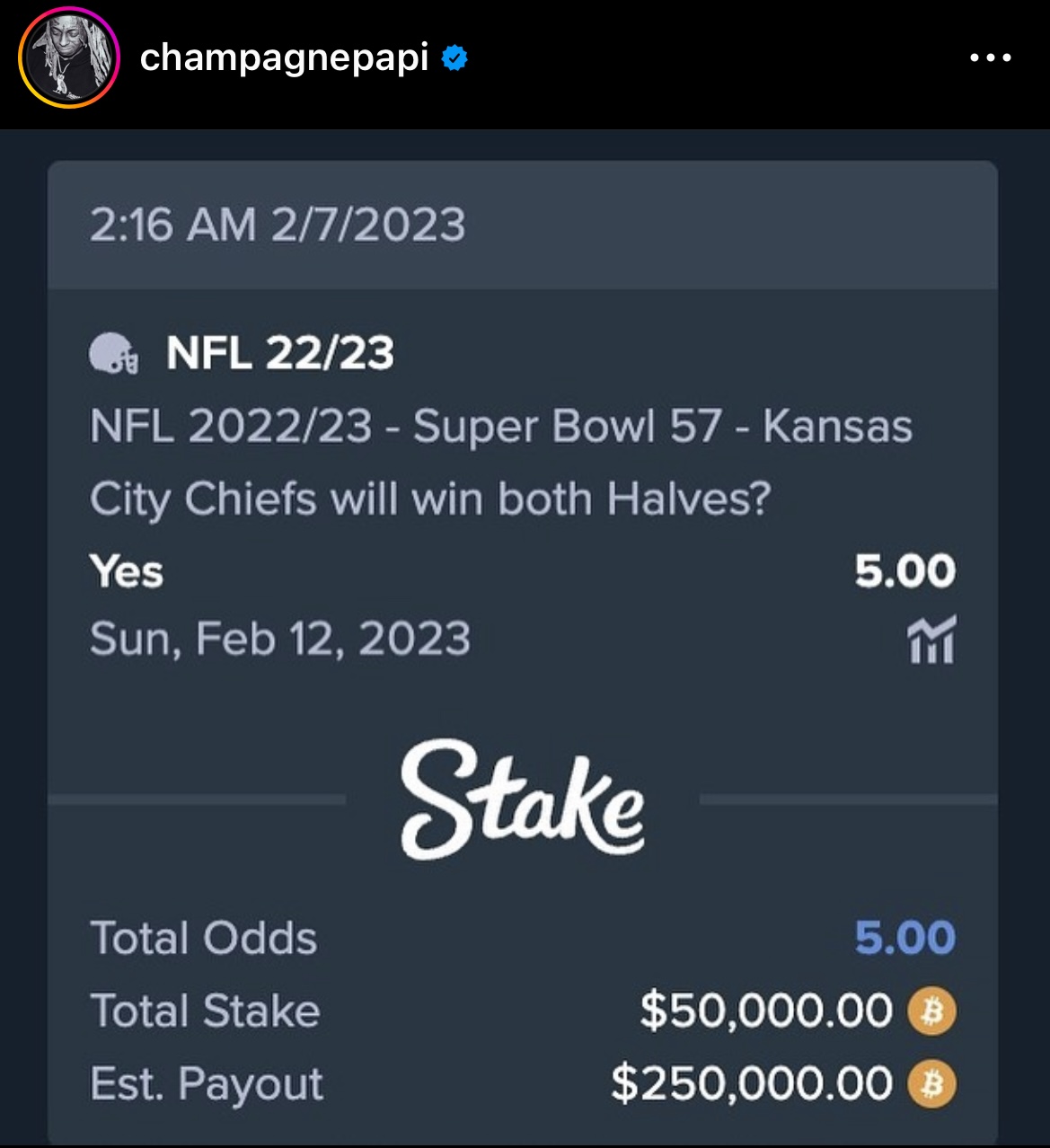 Drake Super Bowl bet