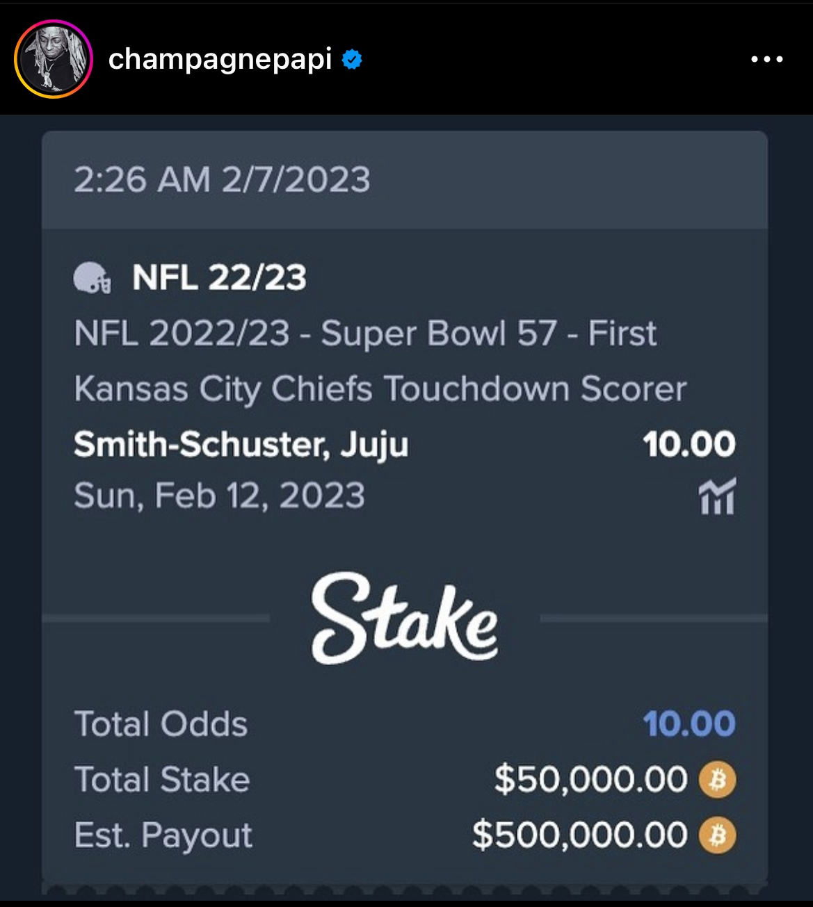 Drake Super Bowl bet