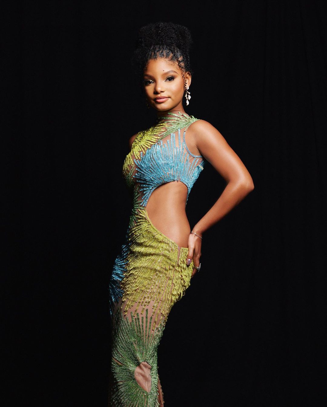 Halle Bailey wears cut-out dress