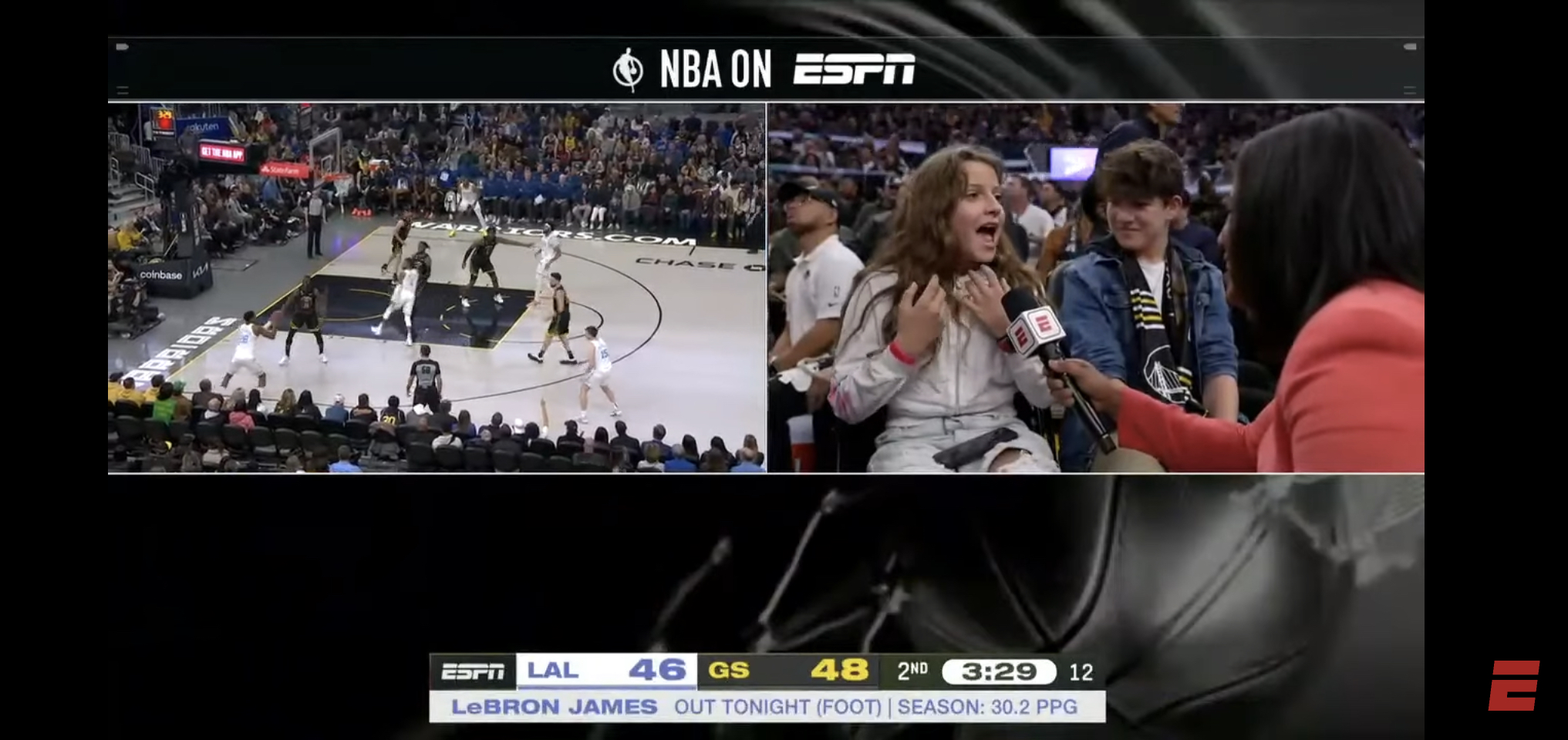 LeBron James and fan Gaia being interviewed by ESPN