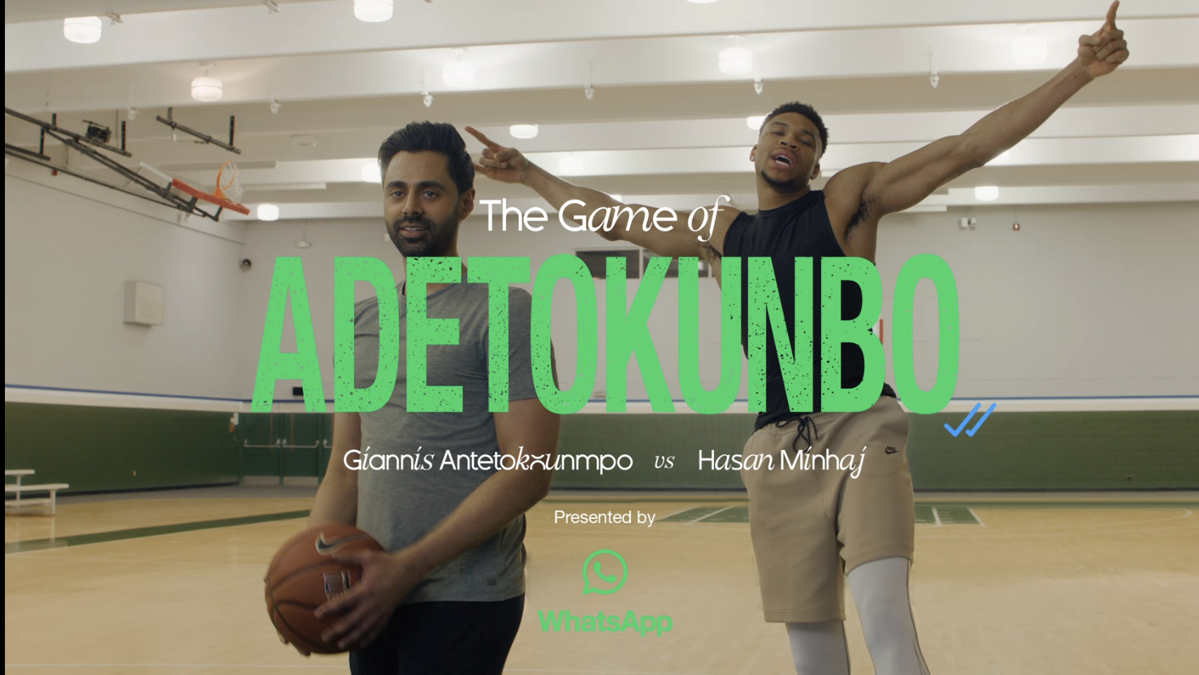 Giannis Antetokounmpo and Hasan Minhaj in a WhatsApp Short