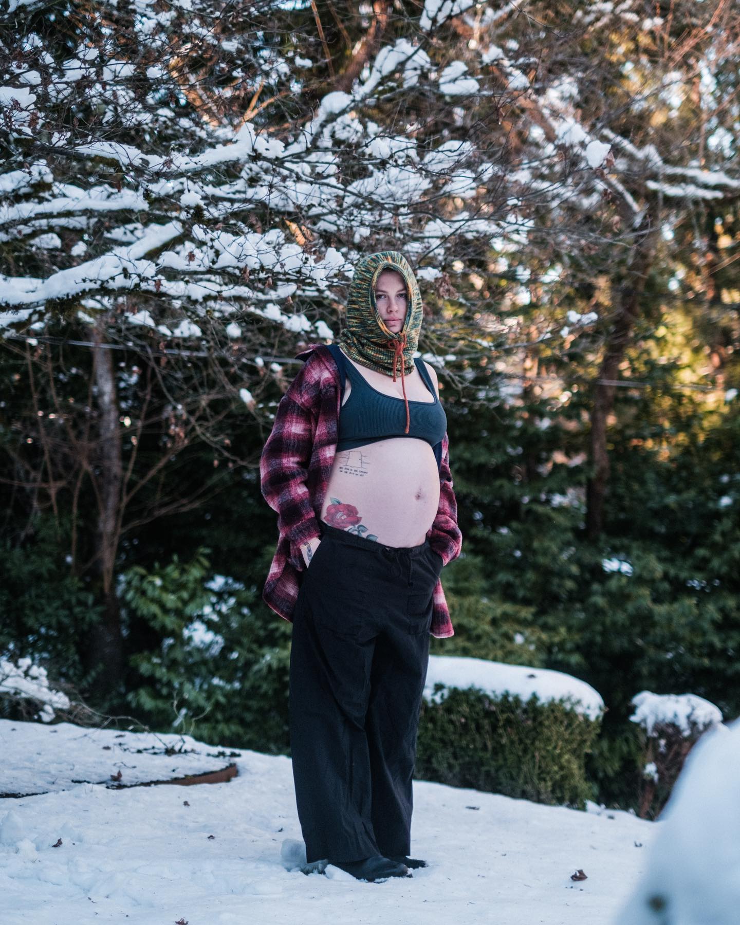Ireland Baldwin jokes that she's in her "Rihanna belly out era" in the snow