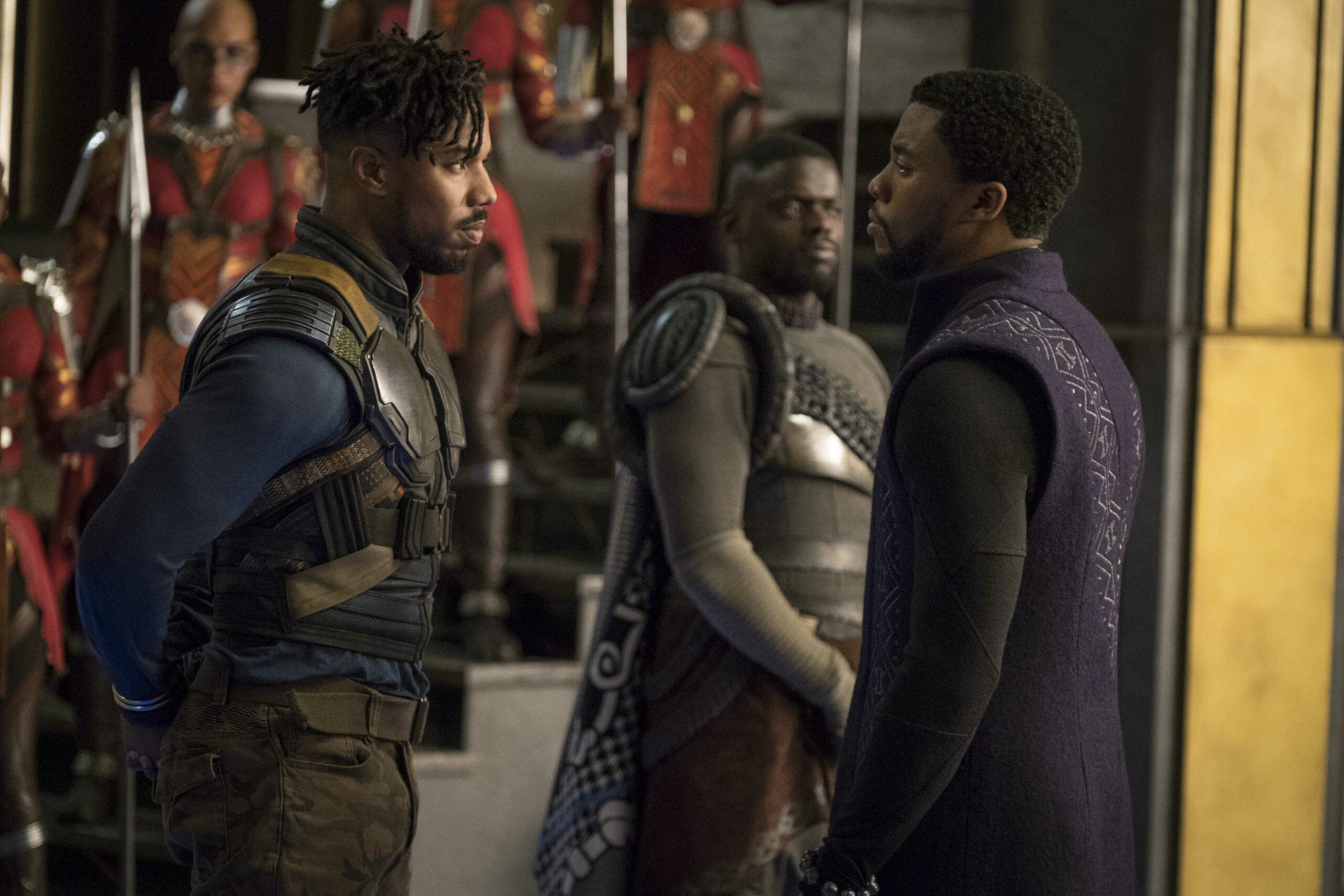 Michael B. Jordan and Chadwick Boseman on the set of 2018 Black Panther Movie Set