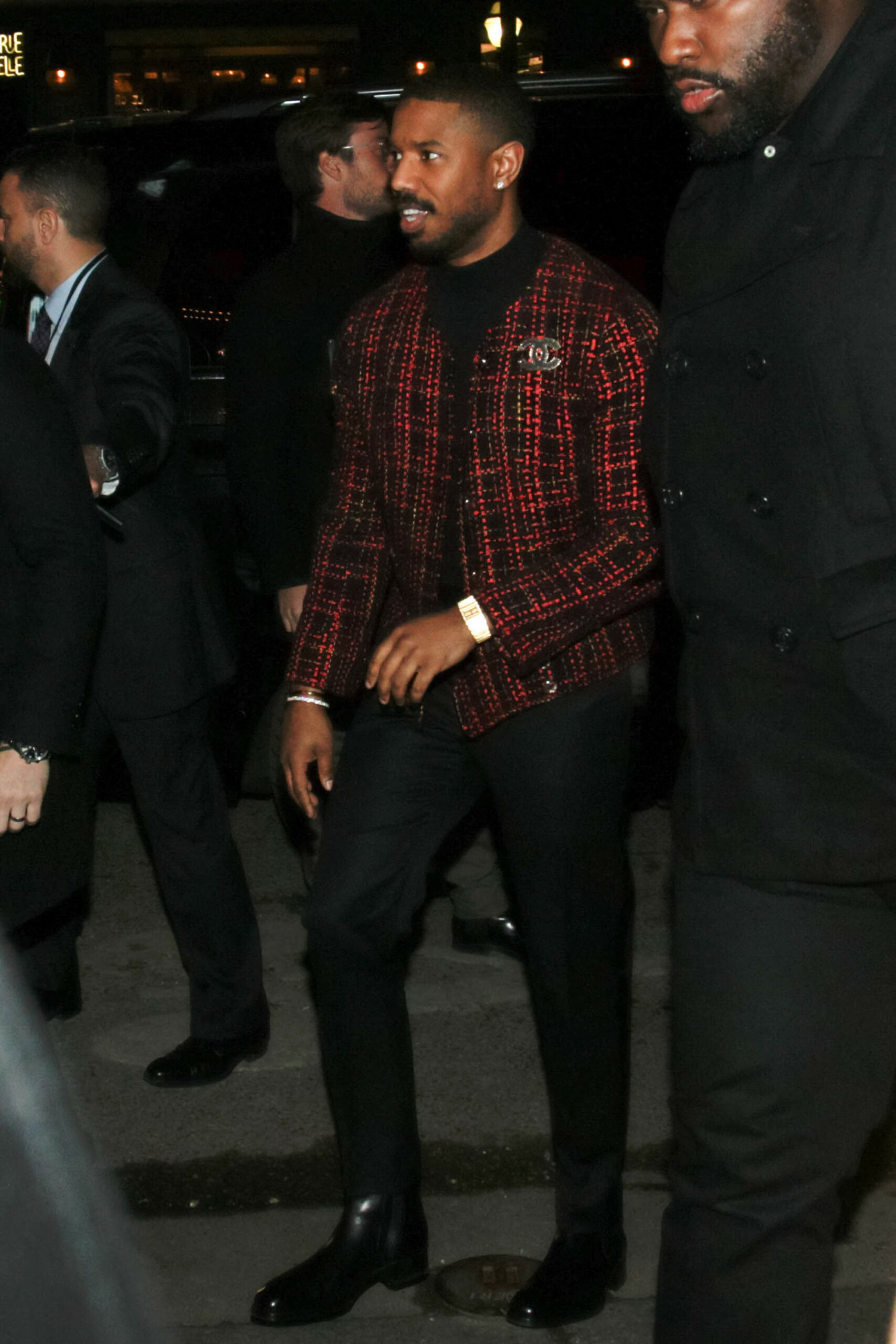 Michael B Jordan is seen leaving Creed III screening at Grand Rex in Paris