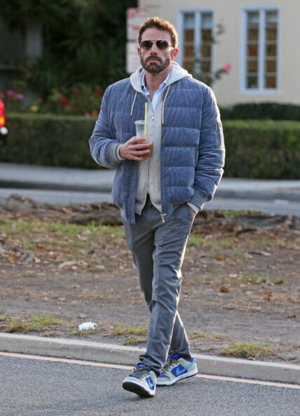 Ben Affleck enjoys a early morning ice coffee while out for a walk in Los Angeles