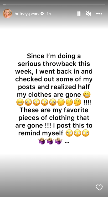 Britney Spears claims her clothes are gone