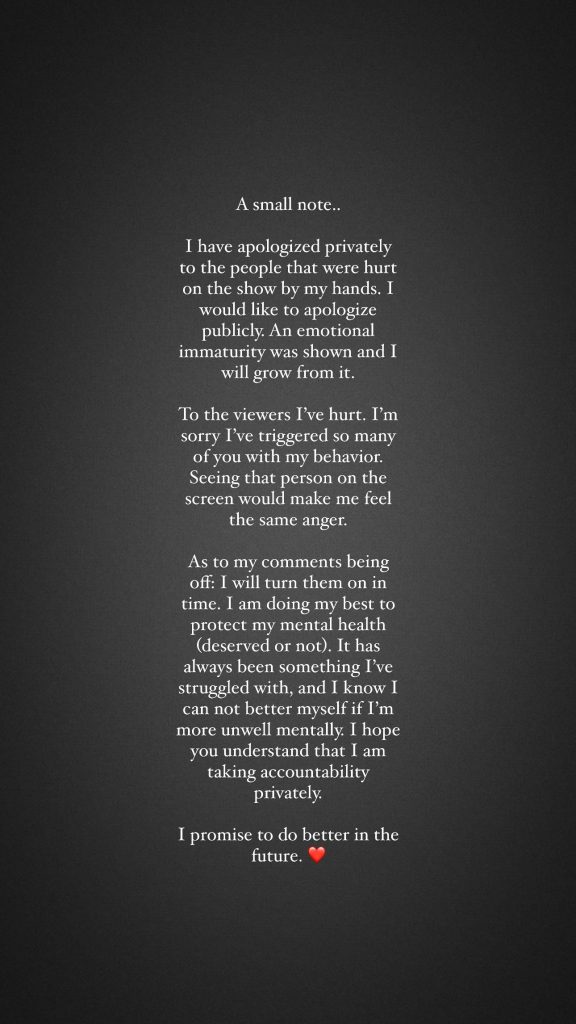 Micah Lussier's Insta story apology
