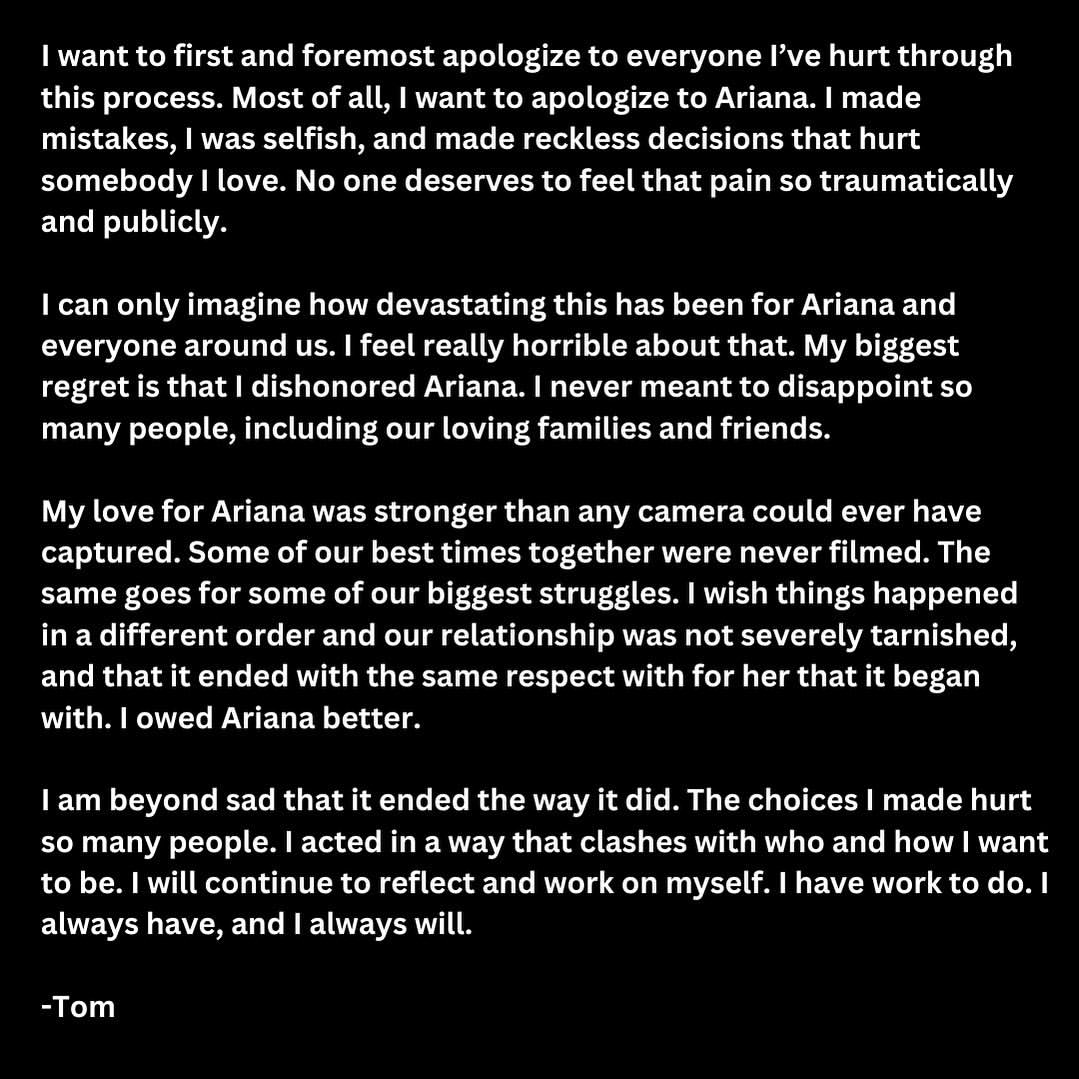 Tom Sandoval apology