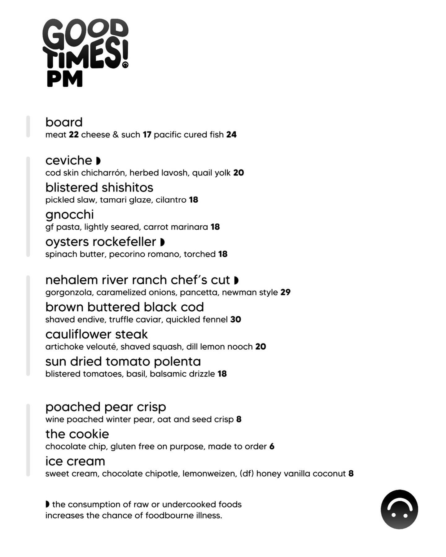 Good Times menu