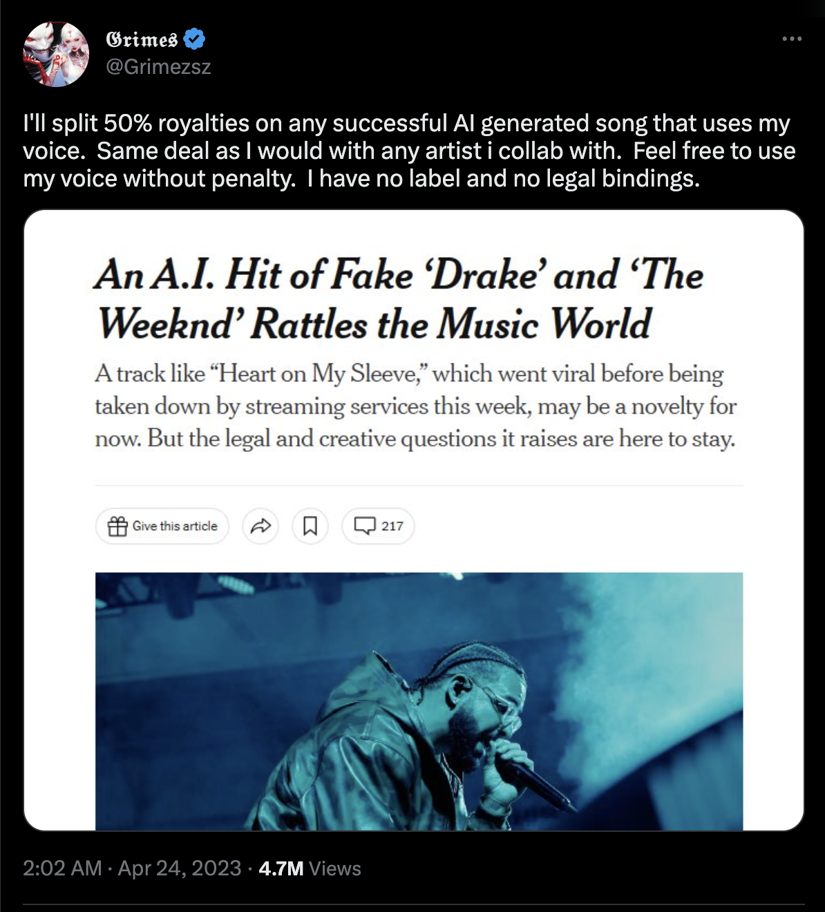 Grimes embraces AI music