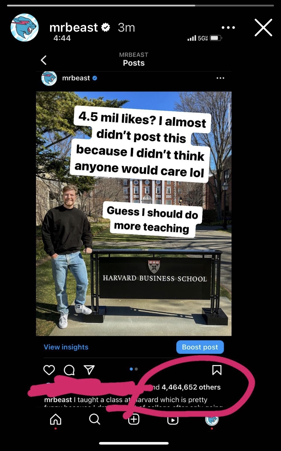 MrBeast Instagram Story
