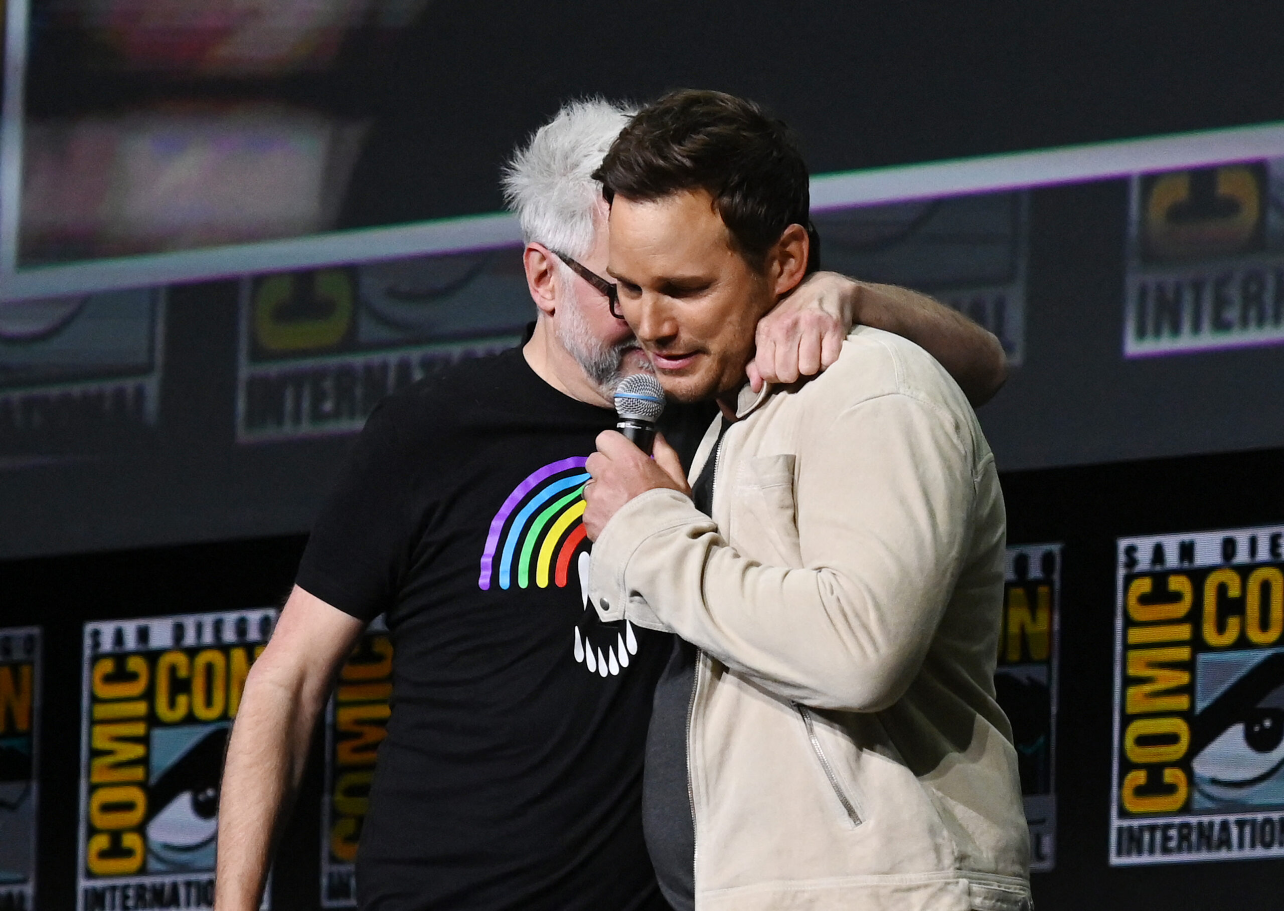 Guardians of the Galaxy Vol. 3 director James Gunn and star Chris Pratt at Comic-Con 2022.