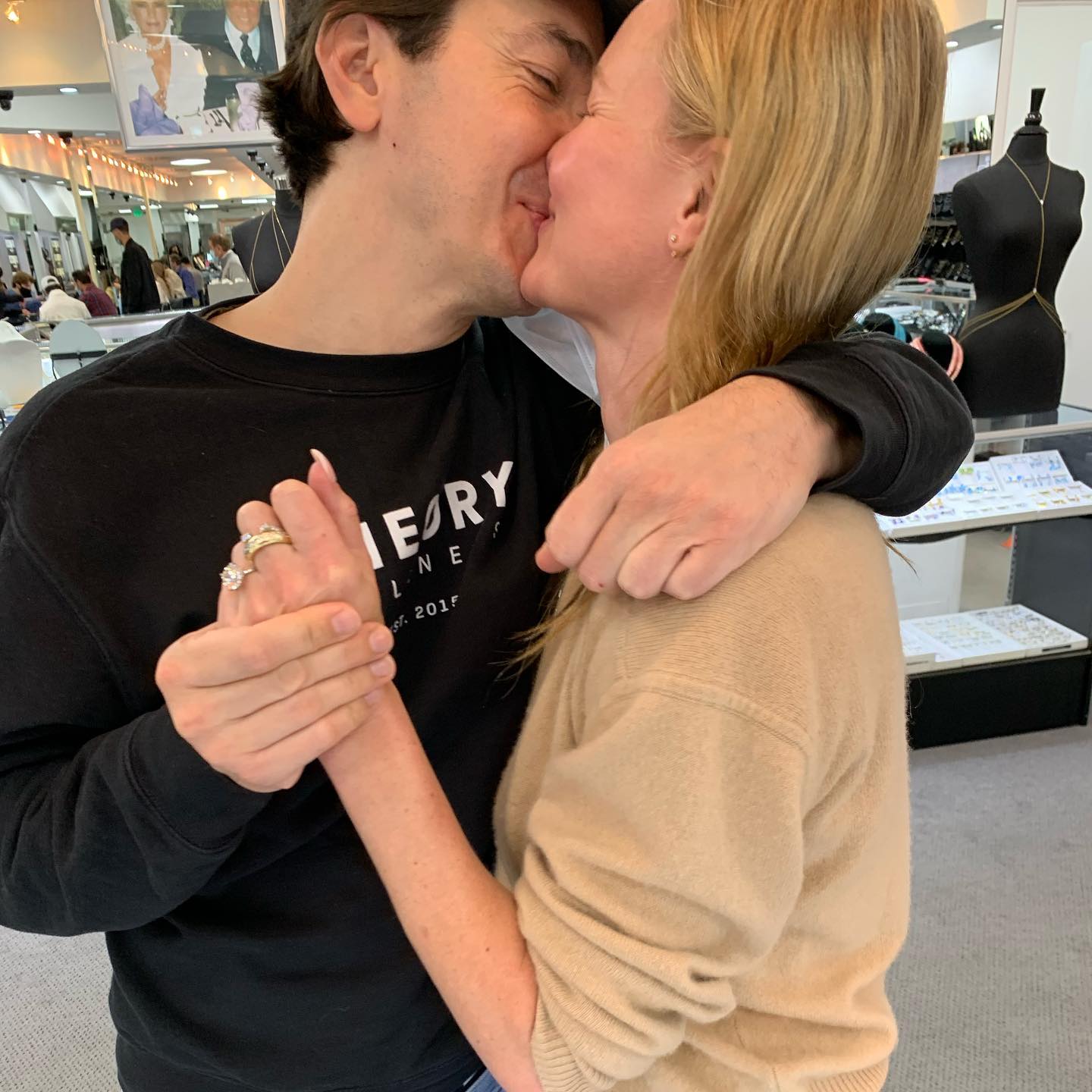 Kissing after their engagement
