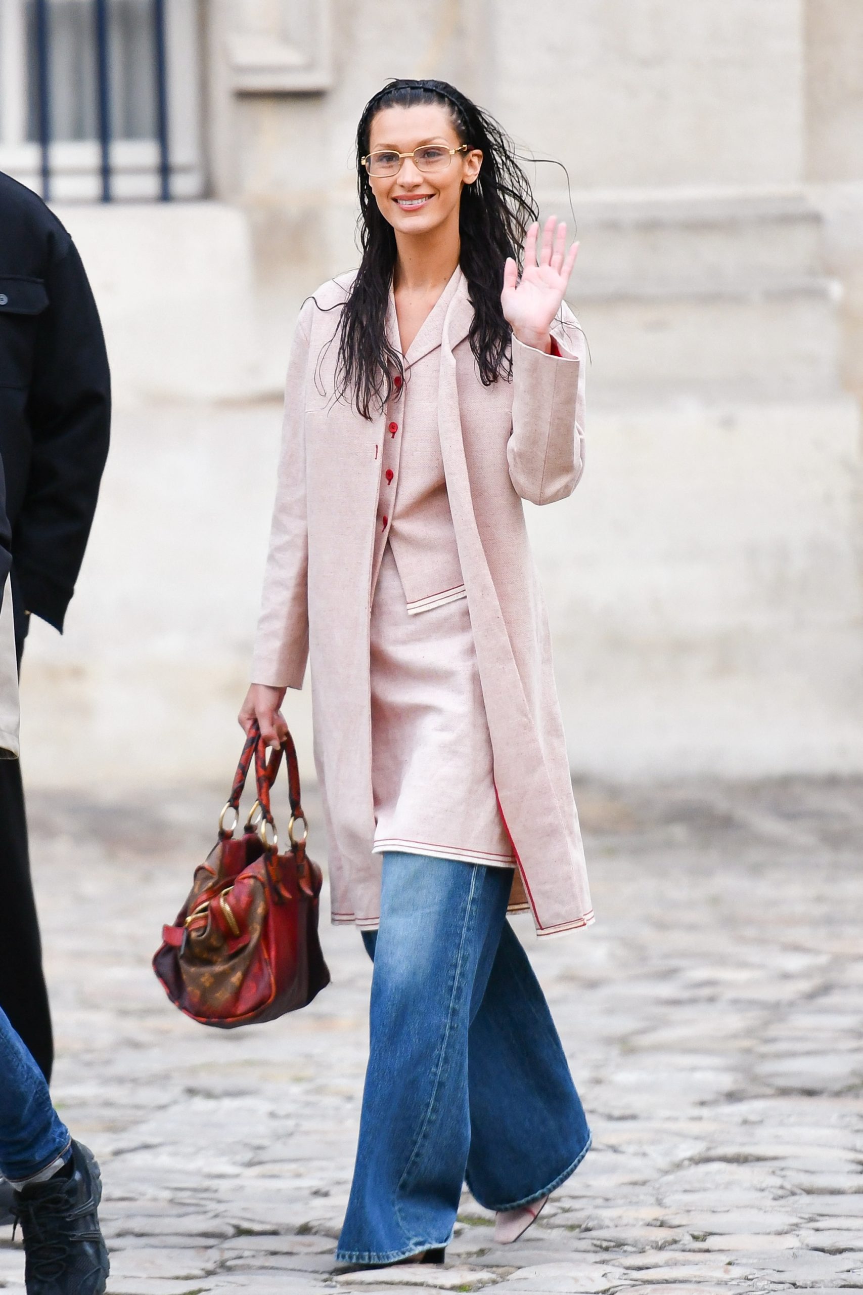 Bella Hadid arriving at the Victoria Beckham show in Paris