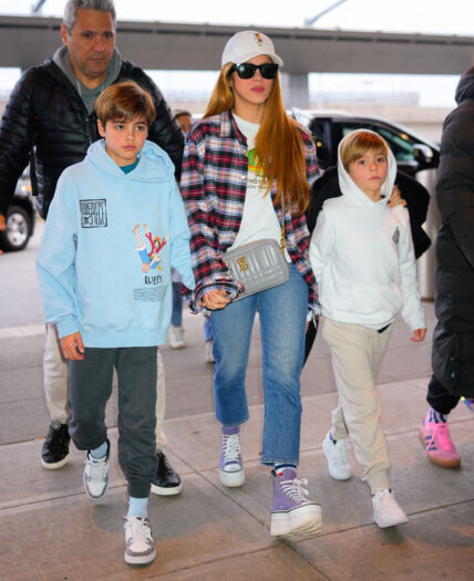 Shakira and her sons Sasha and Milan Pique Mebarak seen departing via JFK Airport in New York