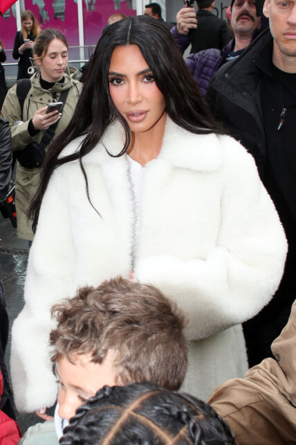 Kim Kardashian seen at a rainy London eye with her kids filming for her new tv series