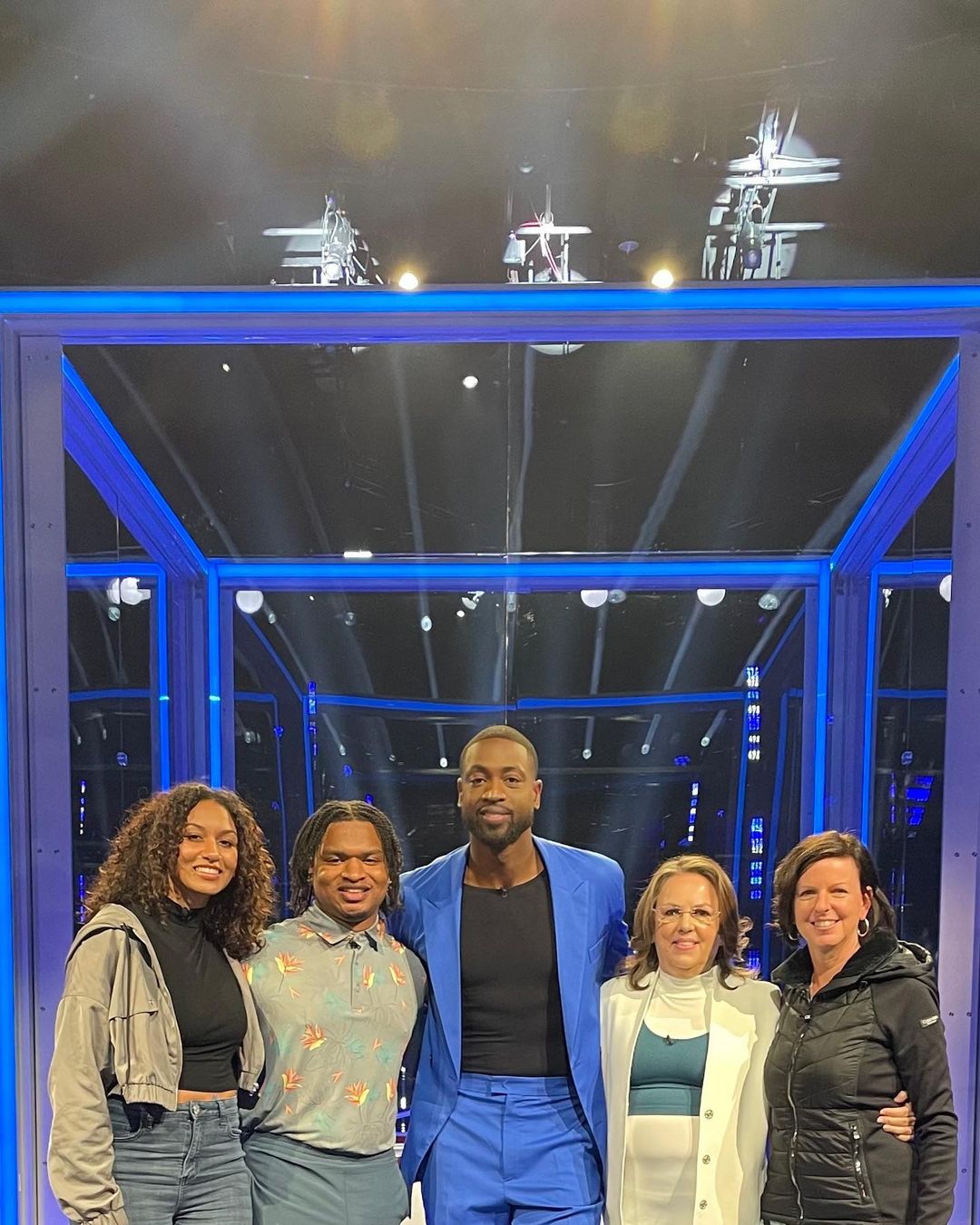 Jamal Hinton and Wanda Dench with Dwyane Wade on "The Cube"