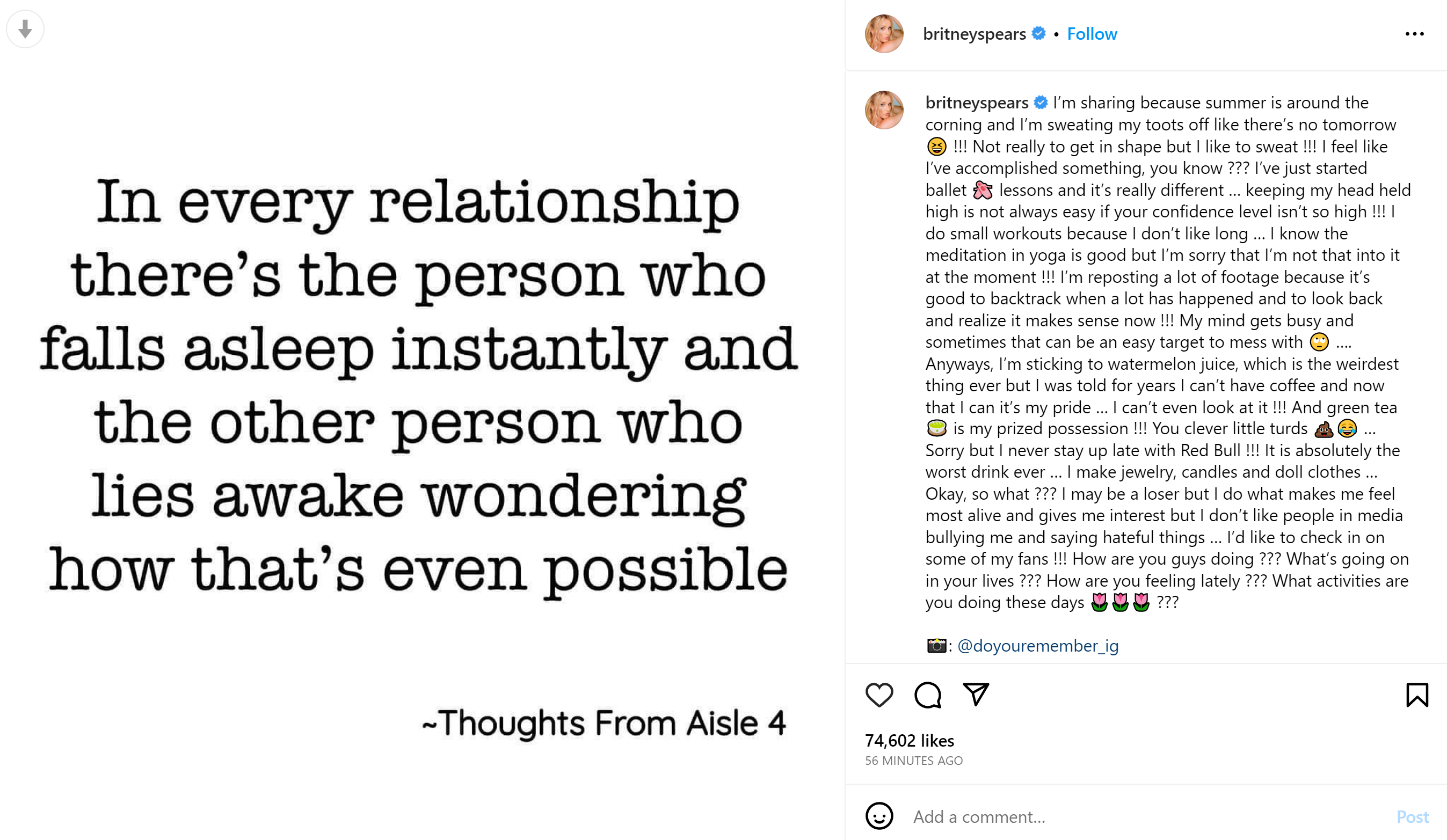 Britney Spears Addresses Caffeine Use