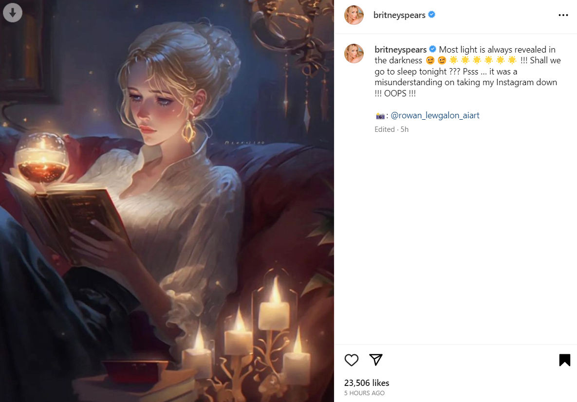 Britney Spears says taking down her Instagram is a 'misunderstanding'