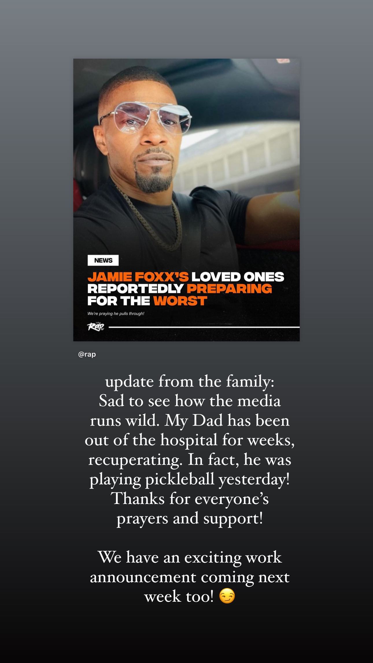 Corinne Foxx Gives Health Update On Jamie Foxx