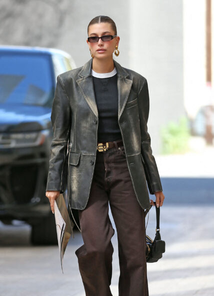 Hailey Bieber is seen leaving a meeting