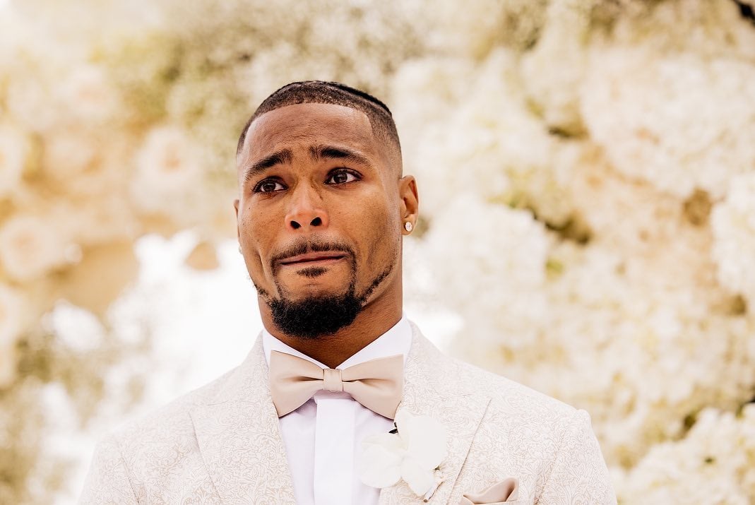 Jonathan Owens crying during destination wedding to Simone Biles wedding