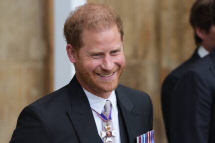 Prince Harry at the coronation of King Charles III and Queen Camilla at Westminster Abbey, London.