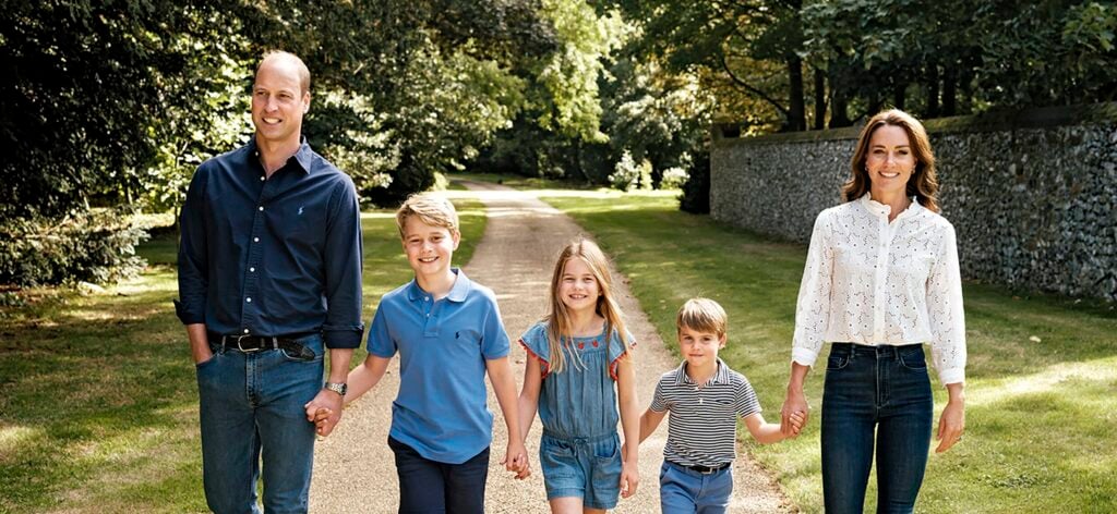 The Prince and Princess of Wales with their three children Prince George, Princess Charlotte and Prince Louis in Norfolk