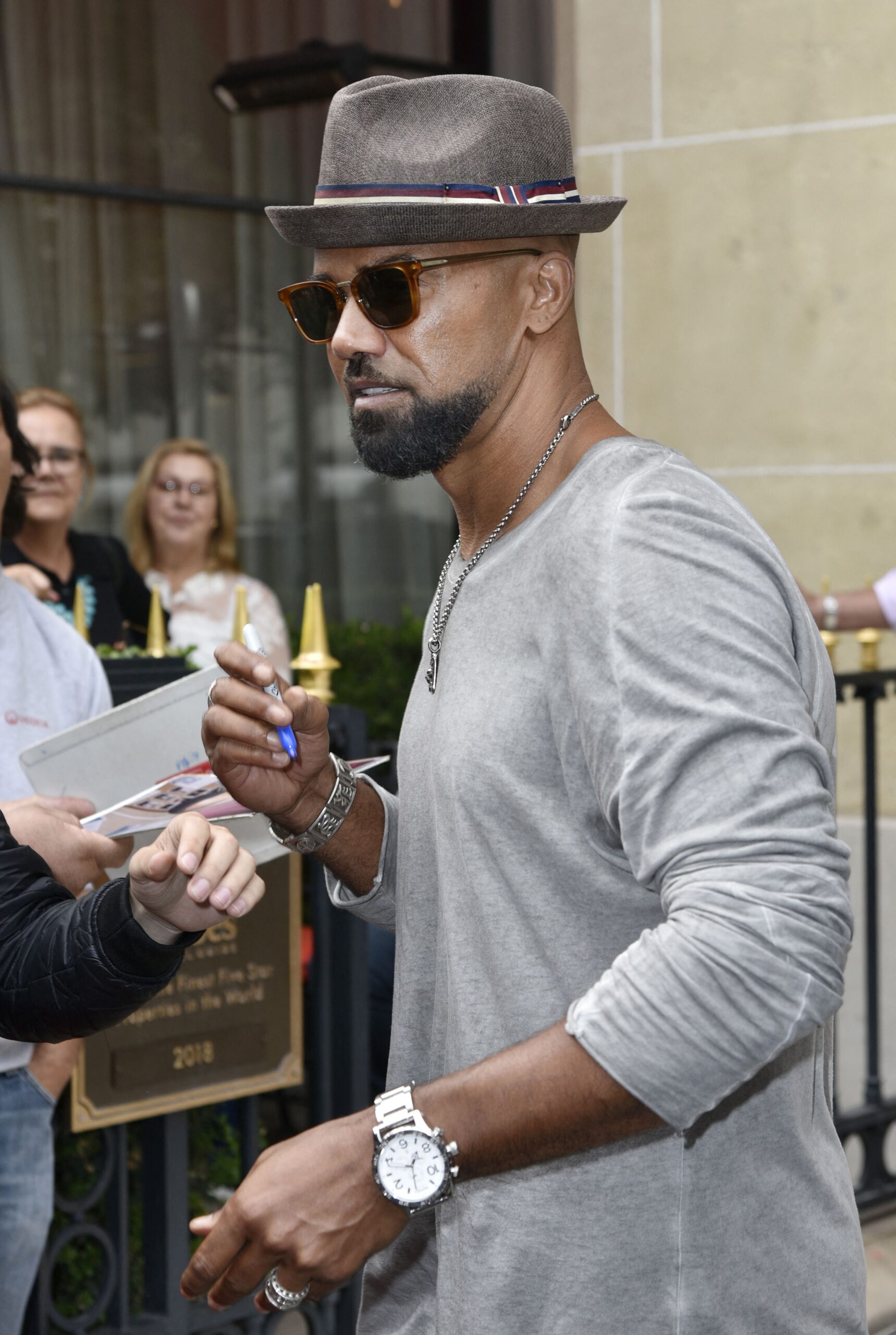 Actor Shemar Moore leaves the Royal Monceau Hotel