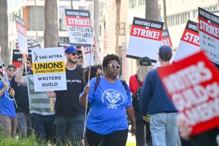 Writers Guild strike at Paramount Studios and Netflix in Hollywood