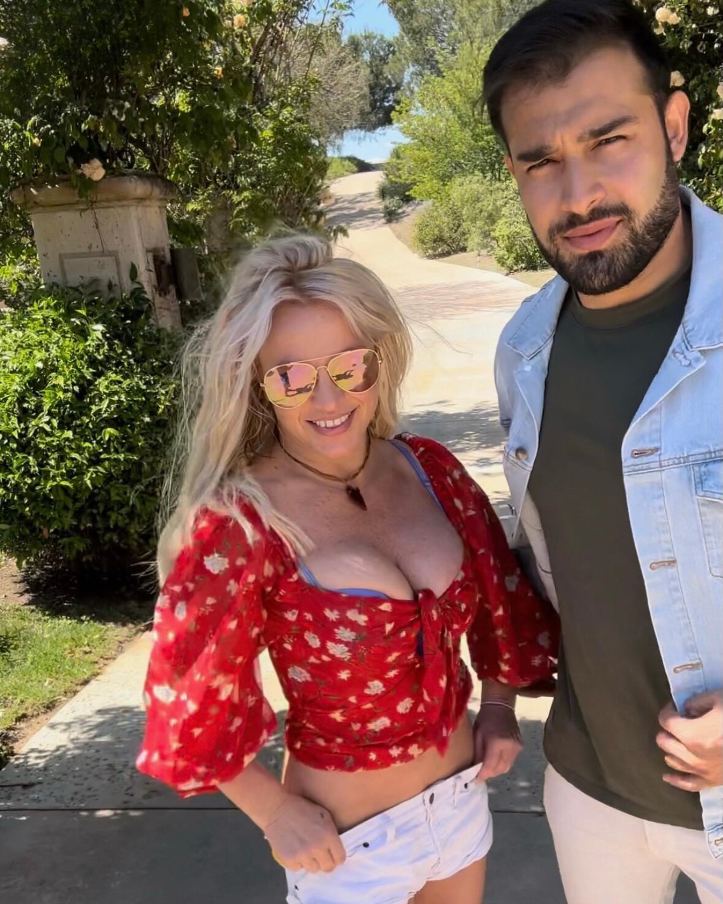 Britney Spears poses alongside Sam Asghari