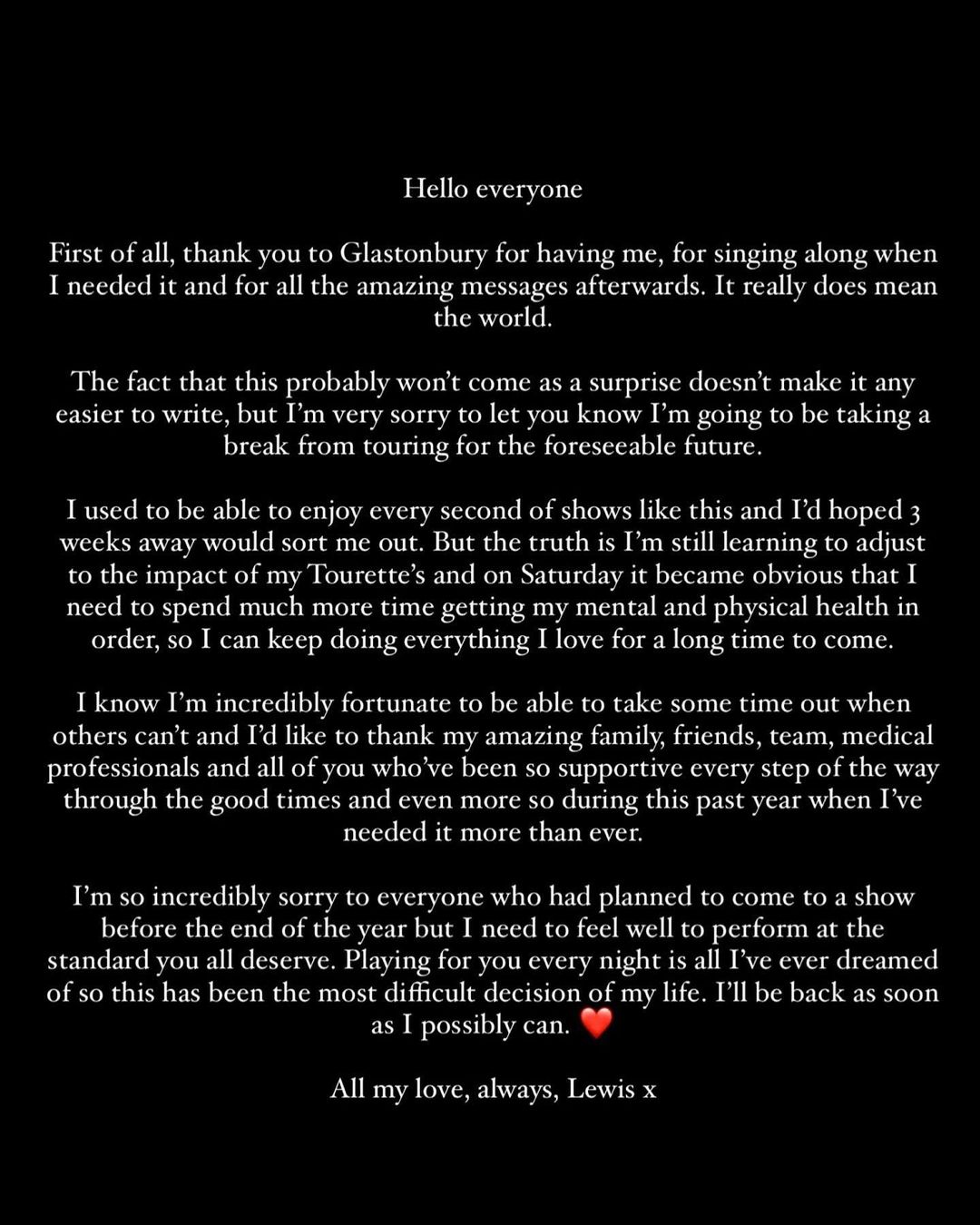 Lewis Capaldi's Fan Regard Him As 'Courageous' And 'Brilliant After Canceling Tour For Health Concerns