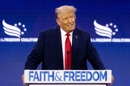 Former US President Donald Trump speaks at the Faith