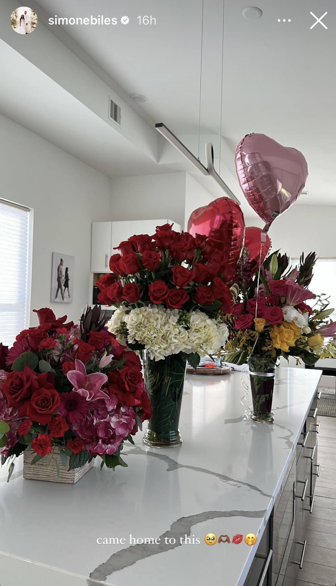 Simone Biles shows off flower gifts from husband Jonathan Owens