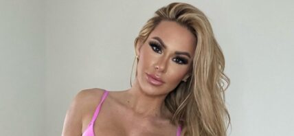 Kindly Myers in pink lingerie