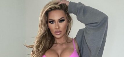 Kindly Myers in pink lingerie