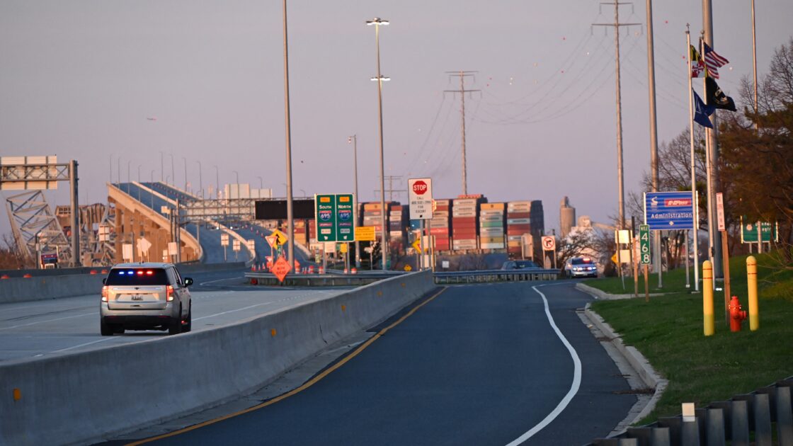 Francis Scott Key Bridge in Baltimore collapsed after a column was hit by a large container ship - 26 Mar 2024