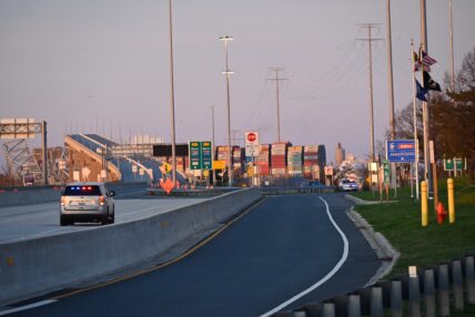 Francis Scott Key Bridge in Baltimore collapsed after a column was hit by a large container ship - 26 Mar 2024