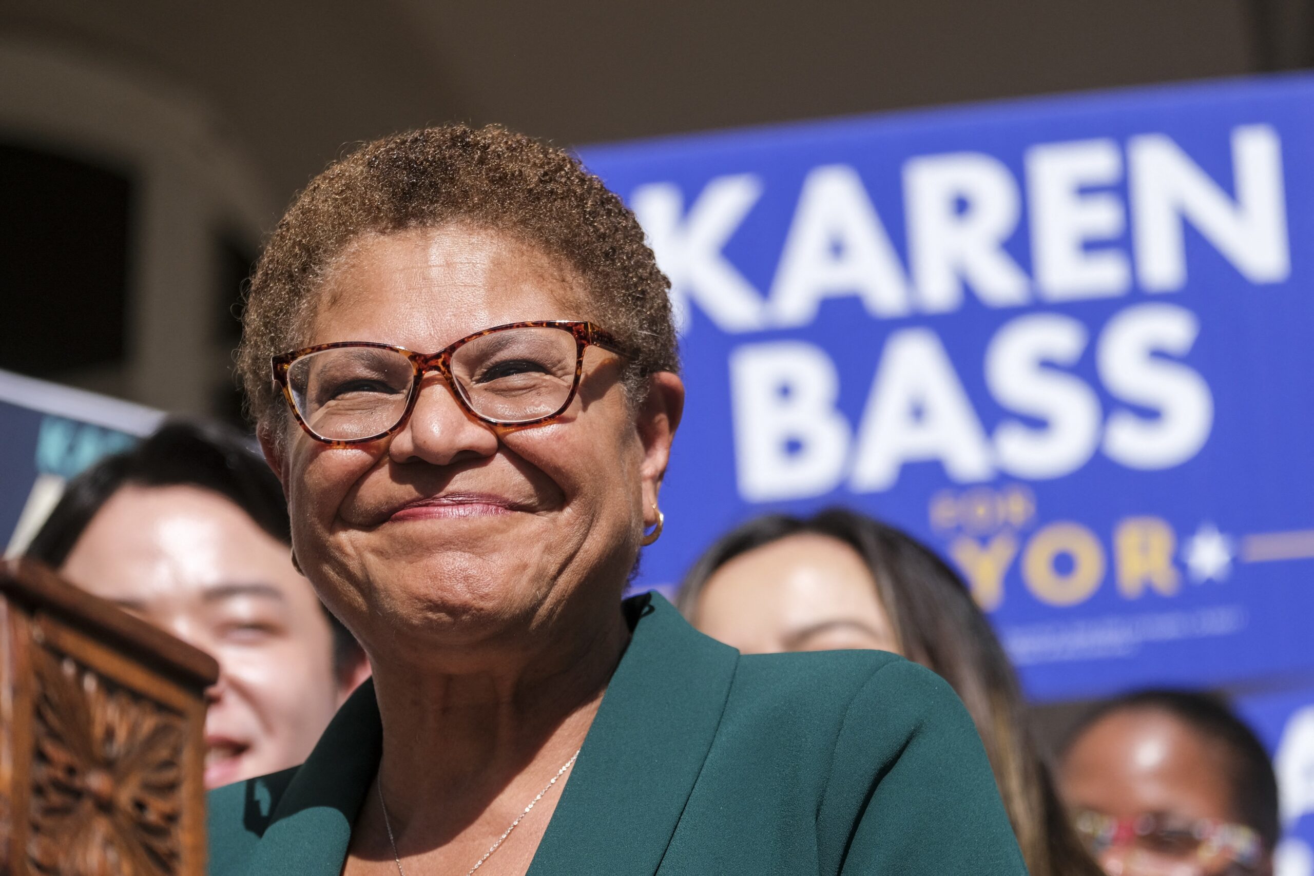 Mayor Karen Bass spoke in a media conference to make ''brief remarks'' to discuss her election victory