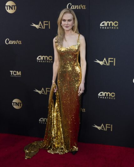 Nicole Kidman Flaunts Figure In A Fitted Gold Balenciaga Outfit For AFI Award Gala