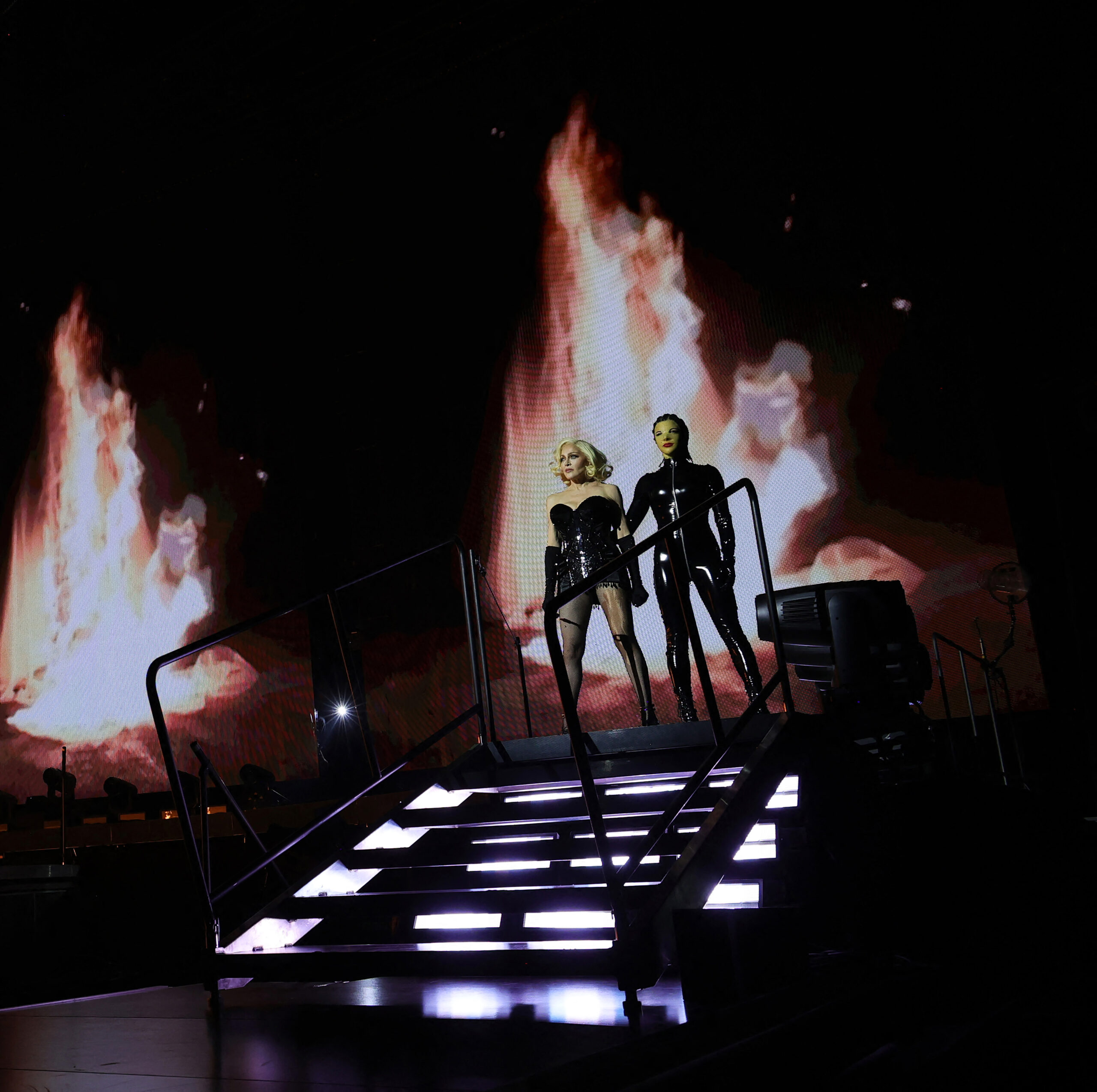 Madonna kicks off her world tour "The Celebration Tour" with her first concert in London.